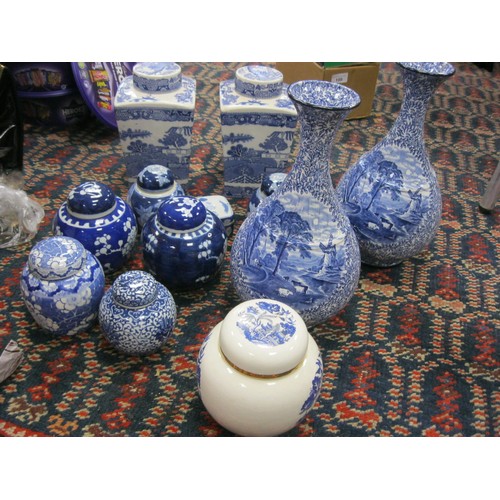 104 - A quantity of blue & white porcelain and china including ginger jars, vases, etc, some a/f