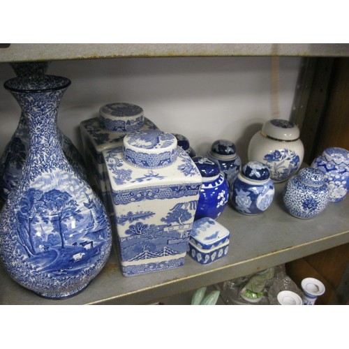 104 - A quantity of blue & white porcelain and china including ginger jars, vases, etc, some a/f