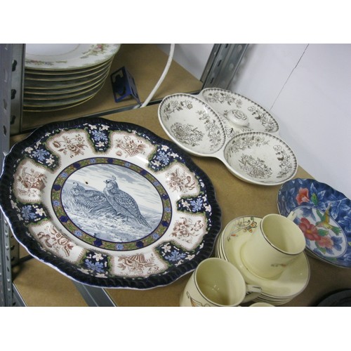 105 - An assortment of interesting china and porcelain including ceramic decanter labels, Spode, Wedgwood ... 