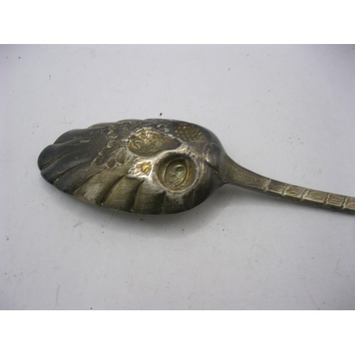 9 - A Georgian silver berry or jam spoon, length 22cm, 63g, the stem engraved with scrolled foliage with... 