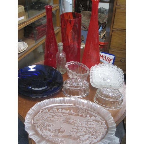 88 - Job lot of assorted glassware inc. red Vases