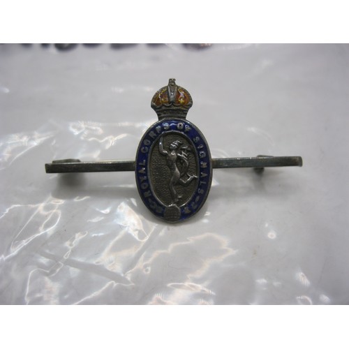 112 - A Royal Corps of Signals enamel bar brooch stamped silver