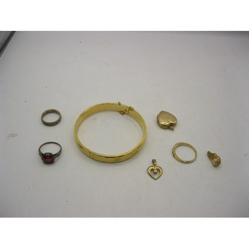 113 - Two dress rings (a/f) stamped 9CT SIL, together with a gold-plated bangle, a dress ring, and three s... 