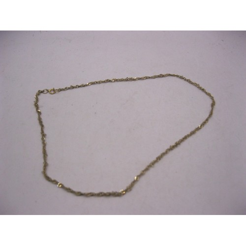 114 - A 9 carat gold necklace, length about 39cm, approx. 1.5g, stamped 9K and British hallmarks. With a b... 