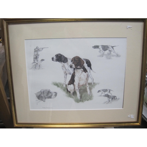 174 - A framed and glazed print of English Pointers by Nigel Hemming, in good order