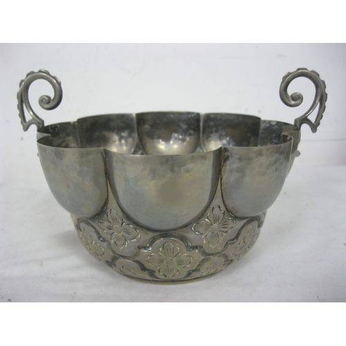 117 - A twin handled pot possibly of .800 silver plus a silver plate teapot and an interesting silver plat... 