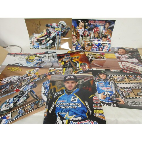 11 - A selection of large format colour prints, all signed, featuring speedway stars and teams