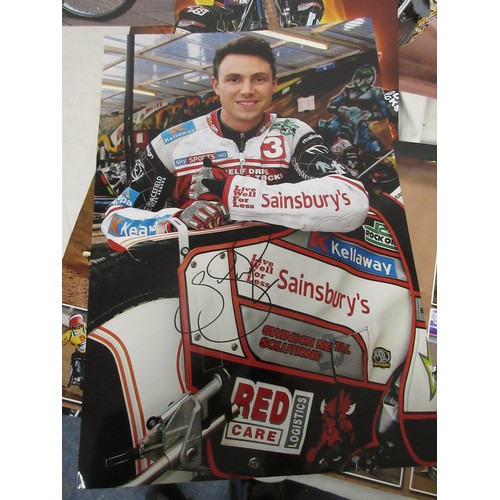 11 - A selection of large format colour prints, all signed, featuring speedway stars and teams