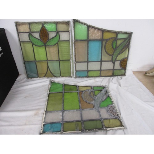 135 - 3 leaded light panels with coloured glass originally from a door and surround, in good order