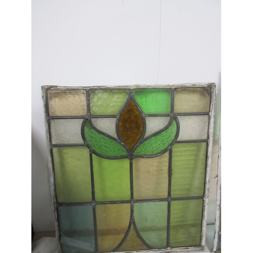 135 - 3 leaded light panels with coloured glass originally from a door and surround, in good order