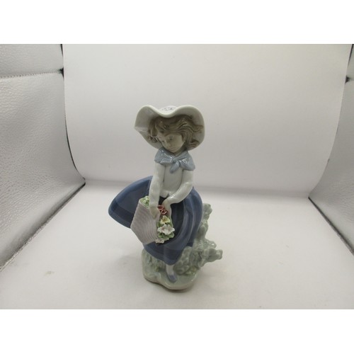 155 - Three Lladro figures - girl with ducks 1267, height 20cm;  girl with basket of flowers 5222, height ... 