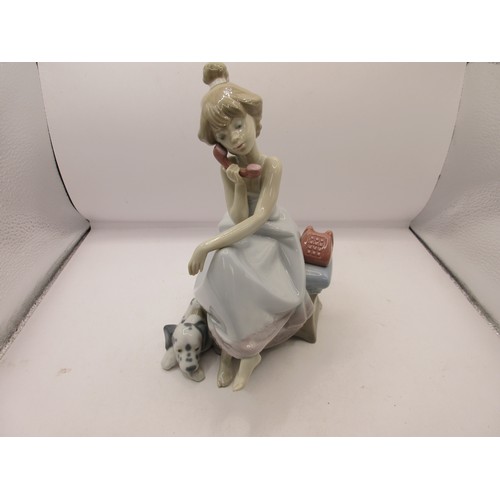 158 - Lladro figure 'Chit chat' girl on phone with dog at her feet 5466, height 20cm