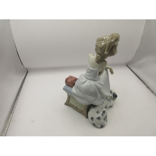 158 - Lladro figure 'Chit chat' girl on phone with dog at her feet 5466, height 20cm