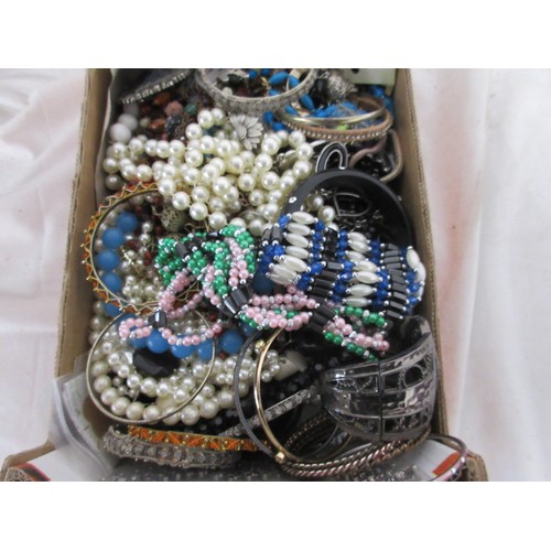 162 - An assortment of costume jewellery, bangles, necklaces, etc,  contained in a small cardboard tray