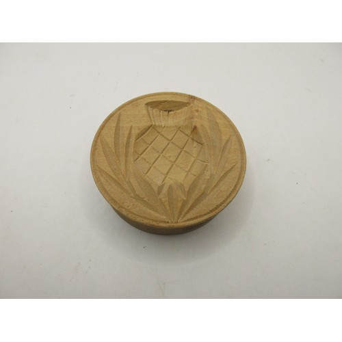 128 - Four wooden shortbread moulds, the largest diameter 31cm, the smallest 8cm