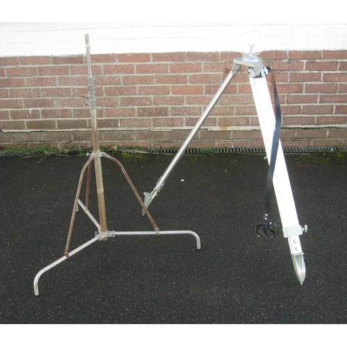 166 - A large tripod with aluminium extending legs, and one other metal tripod