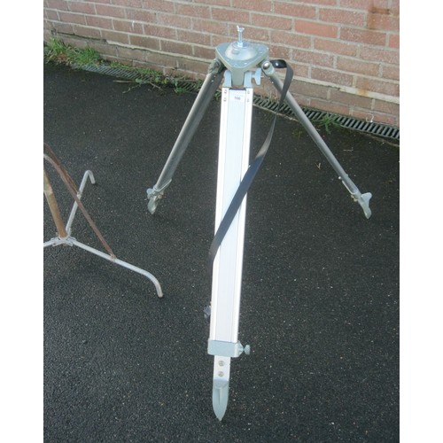 166 - A large tripod with aluminium extending legs, and one other metal tripod