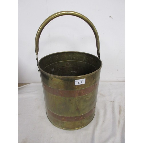 172 - A brass and copper banded coal bucket or scuttle, height 29cm