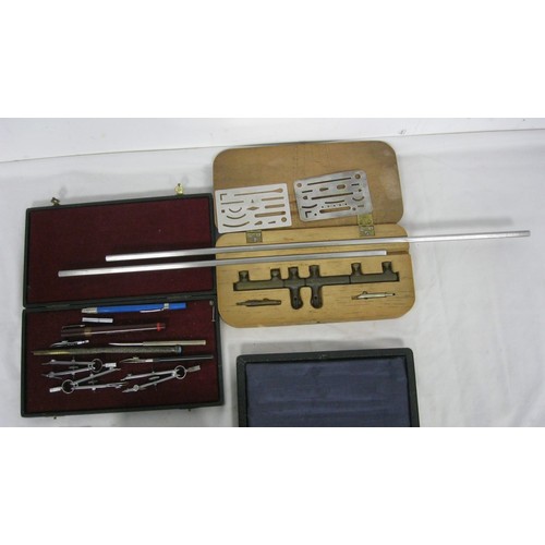 140 - An assortment of technical drawing and draughtsman instruments, compasses, pens, etc some in cases