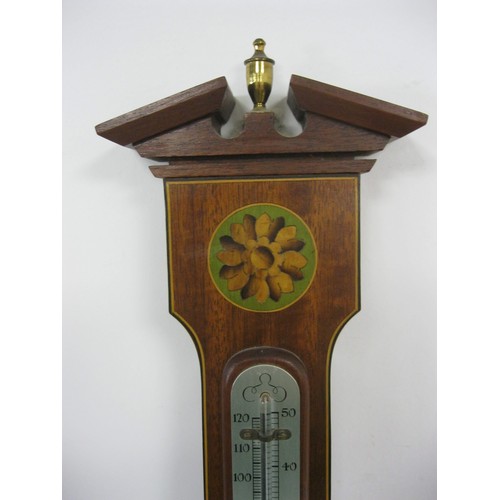 141 - A Comitti of London mahogany mounted aneroid banjo barometer. Height 67cm