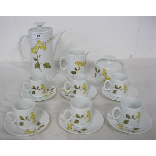 178 - A six cup espresso coffee set by Medaillon Porcelana consisting of pot,sugar,milk and six cups and s... 