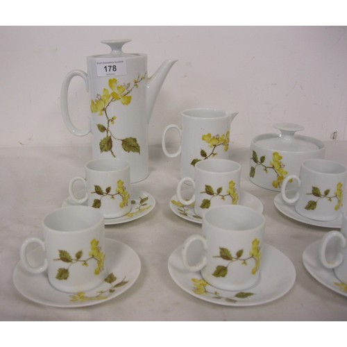 178 - A six cup espresso coffee set by Medaillon Porcelana consisting of pot,sugar,milk and six cups and s... 