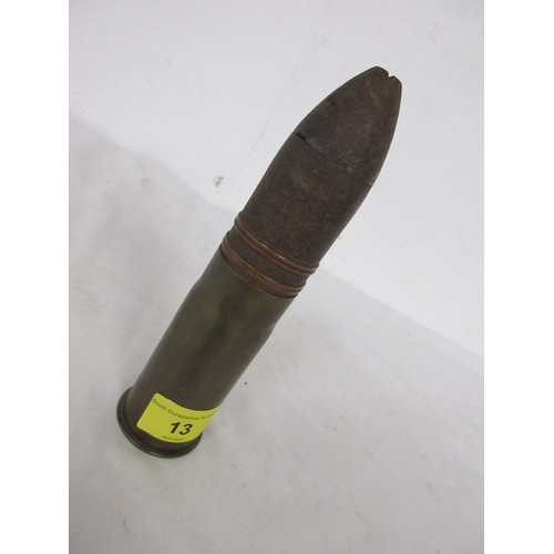 13 - 524 A complete inert WW1 artillery shell and brass casing in two parts. Stamped to the base: 37-85 P... 