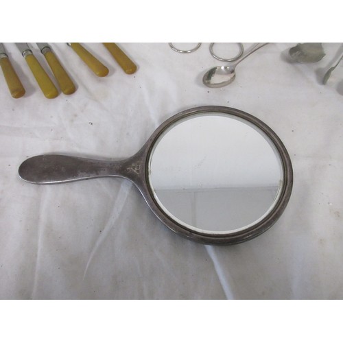58 - An a/f for restoration silver and blue enamel hand mirror, hallmarks nearly polished away. Together ... 