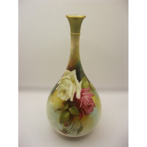 155 - Royal Worcester Hadley Porcelain vase painted with Pink and White Roses. Mint condition even the gil... 