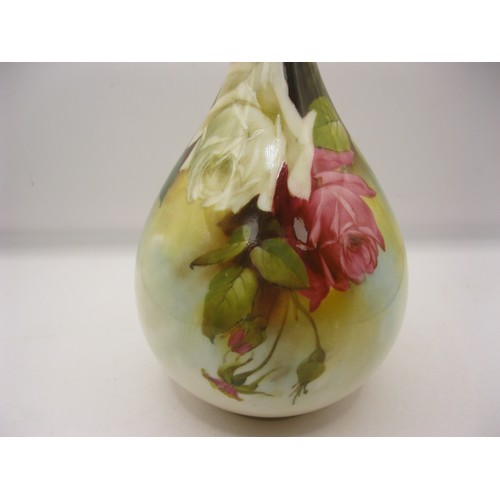 155 - Royal Worcester Hadley Porcelain vase painted with Pink and White Roses. Mint condition even the gil... 