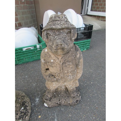 165 - A stonecrete pig in the form of a country gentleman, well weathered, approx 22