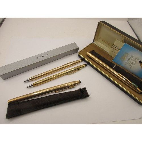20 - Gold-plated Cross ballpoint pens and Cross gold-plated soft tip pens. (1)  A Cross ballpoint pen eng... 