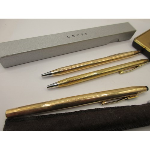 20 - Gold-plated Cross ballpoint pens and Cross gold-plated soft tip pens. (1)  A Cross ballpoint pen eng... 