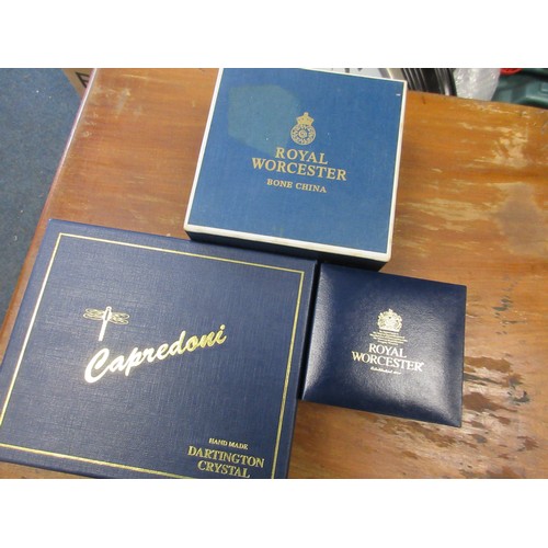 35 - Two china boxes and a crystal paperweight - a Royal Worcester L/S Round China box to celebrate QEII ... 