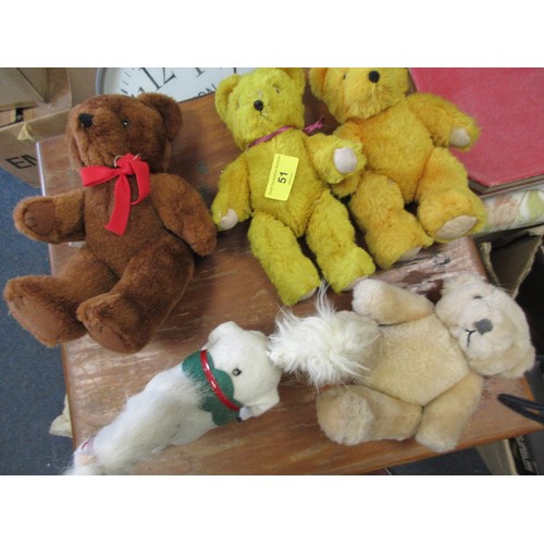 51 - Four Vintage Teddy Bears and Clockwork Wind-up Horse (no key)