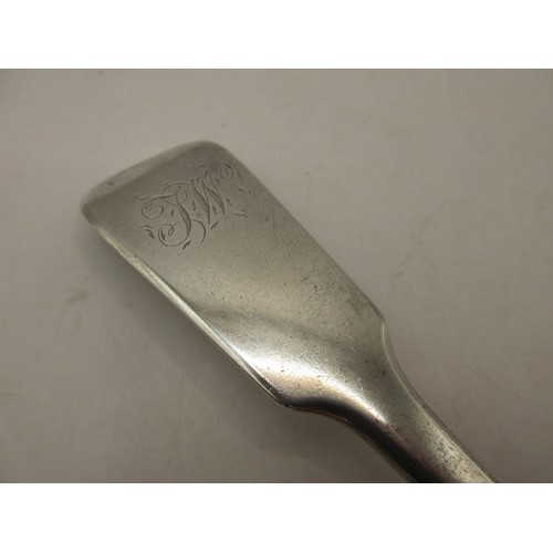 43 - A sterling silver serving spoon in good order, initialled to the handle 'JW' in script, hallmarked f... 