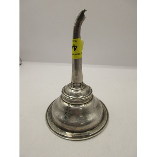 44 - An antique sterling silver wine decanting funnel with strainer, generic lion mark for sterling silve... 
