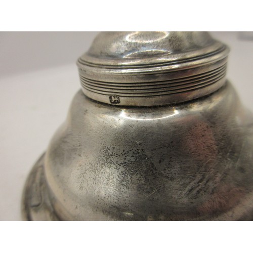 44 - An antique sterling silver wine decanting funnel with strainer, generic lion mark for sterling silve... 