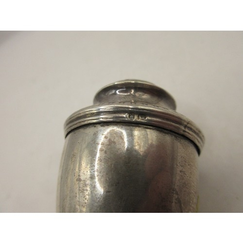 45 - A sterling silver pepper pot of classical design on pedestal base, incomplete hallmarks indicate it ... 