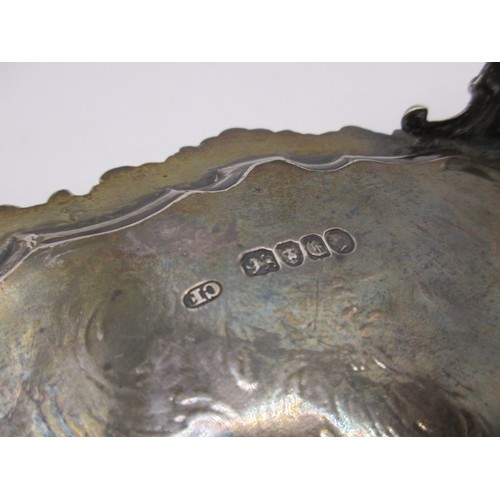 47 - A substantial circular sterling silver salver on scrolled feet with scrolled acanthus rim, script in... 