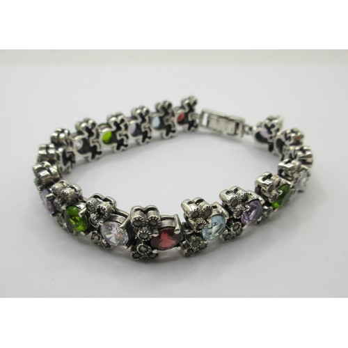 72 - 925 silver bracelet set with multi-colour stones and marcasite, gross weight approx. 33.7g