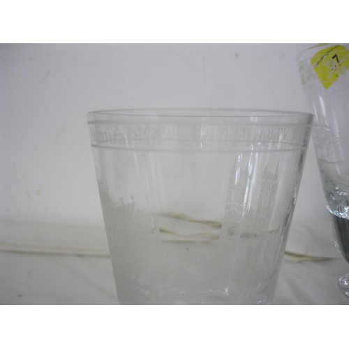 37 - Two signed and numbered commemorative goblets, and other assorted glassware.  An HM Queen Elizabeth ... 