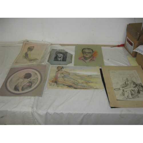 52 - Mixed lot of Sketches, Pastel Portraits and Prints