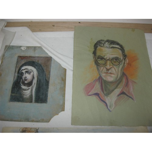 52 - Mixed lot of Sketches, Pastel Portraits and Prints