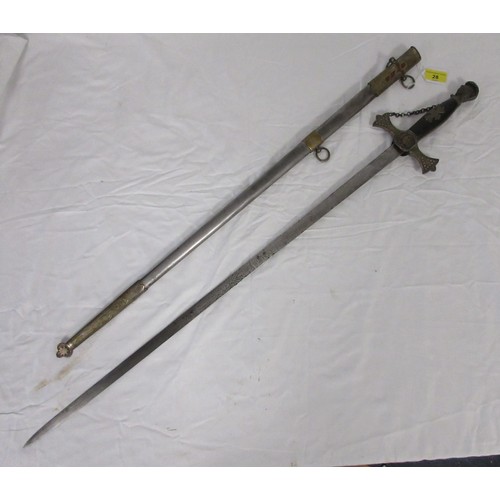 190 - A 19th century American Masonic Knights Templar ceremonial fraternity sword by Ames in its metal sca... 