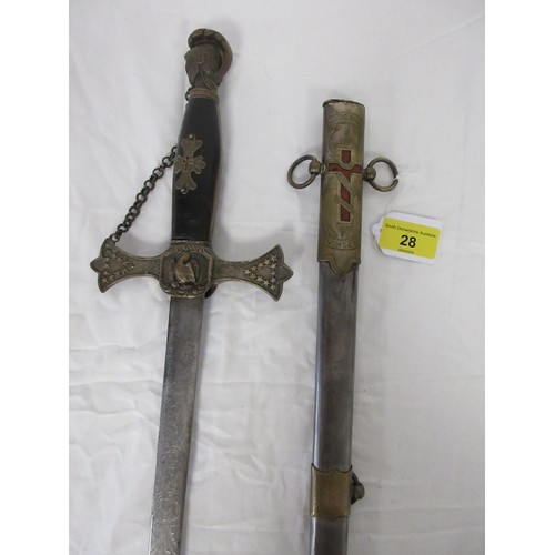 190 - A 19th century American Masonic Knights Templar ceremonial fraternity sword by Ames in its metal sca... 