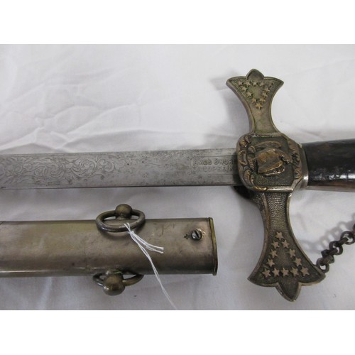 190 - A 19th century American Masonic Knights Templar ceremonial fraternity sword by Ames in its metal sca... 
