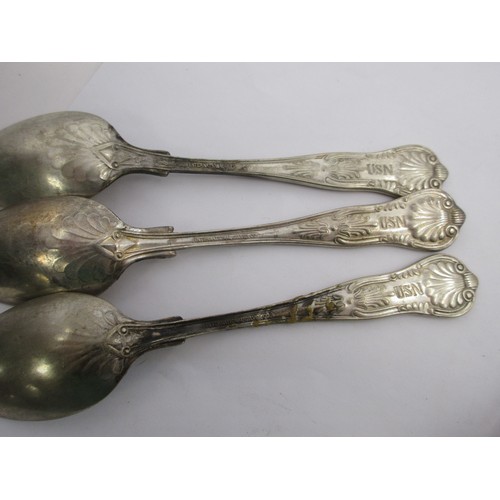 195 - A set of six WW2 period USN (United States Navy) Officers Mess tea spoons. Engraved to the reverse U... 
