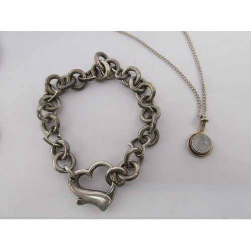 198 - An Italian 925 silver heart bracelet and other silver jewellery including cameo brooch and St Christ... 