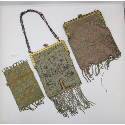 200 - 3 early 20th century coloured metallic bead evening purses of intricate design